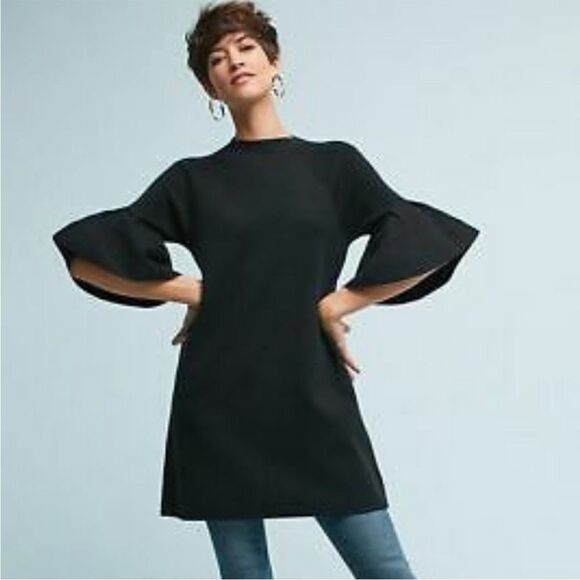 Anthropologie Tops - Anthropologie Moth Black Bell Sleeve Tunic Dress